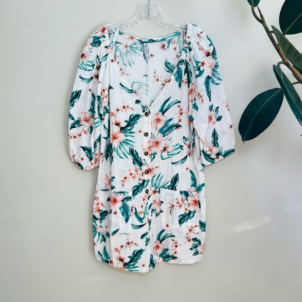 Raisins Juniors'  Key West Muslin Romper Cover-Up White Large NWT